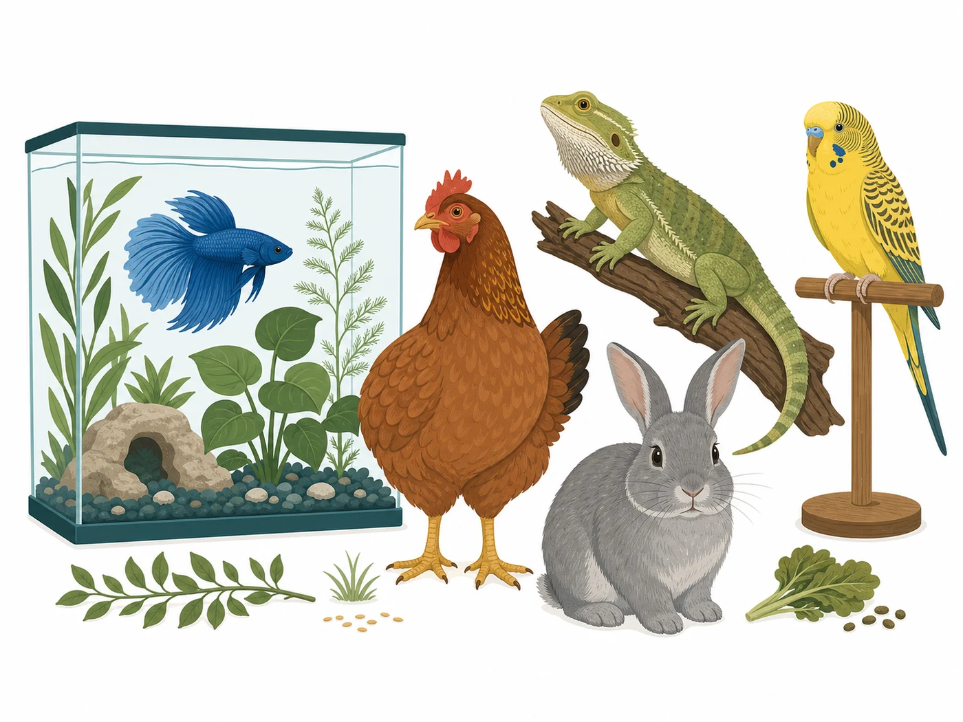 Keeping fish, poultry, reptiles, birds and small mammals